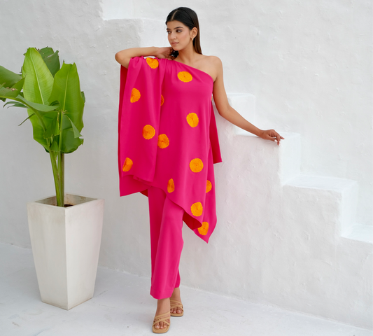 Pink Floral embroidered kaftan co-ord set