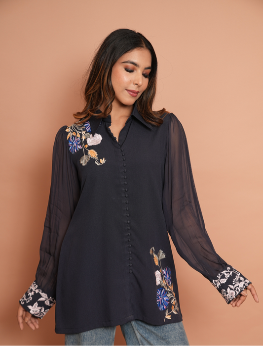 Navy blue embroidered shirt