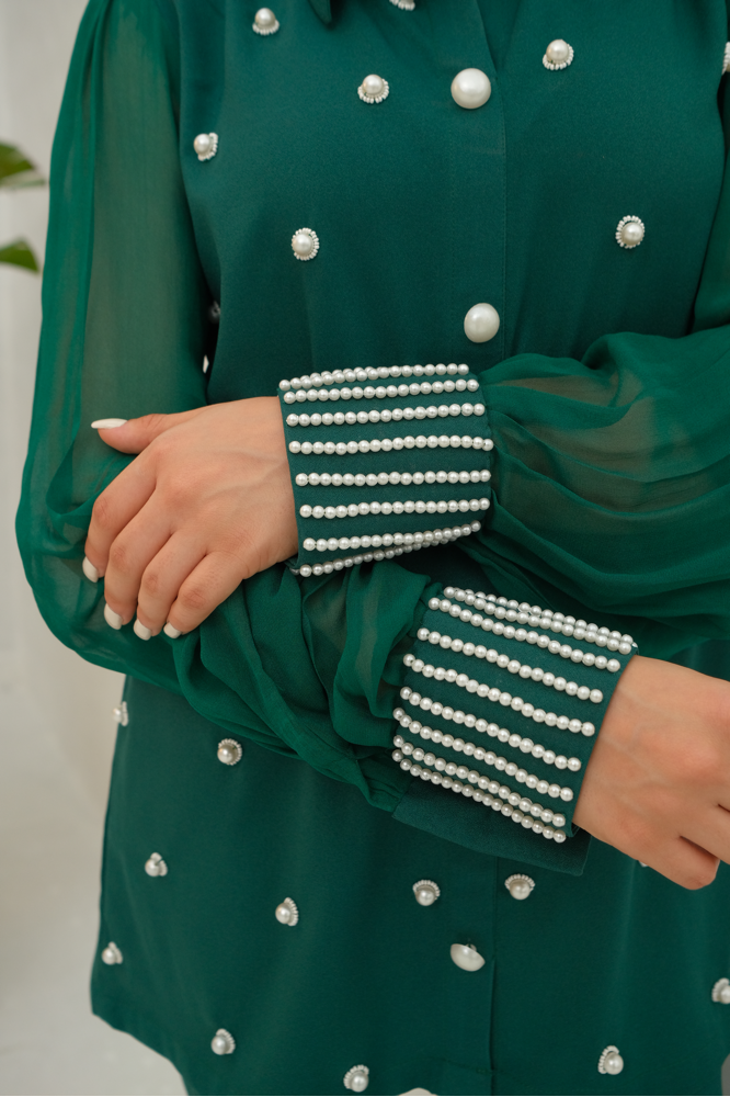 Emerald green pearl shirt top