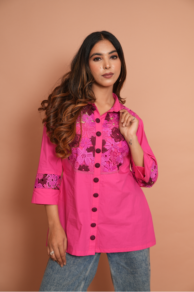 Fuscia embroidered top