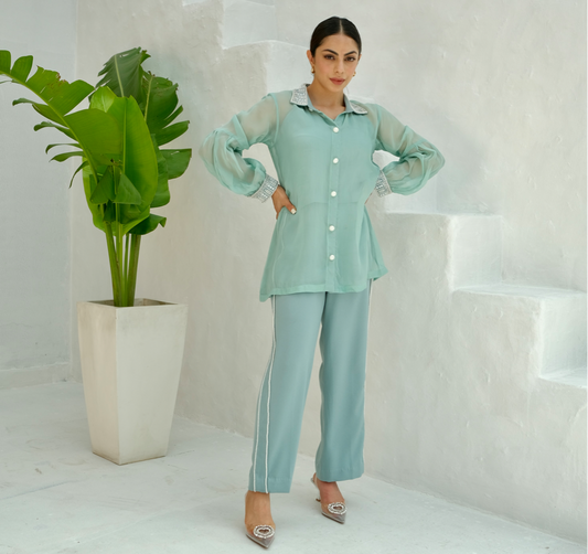 Embellished Shirt Collar co-ord set