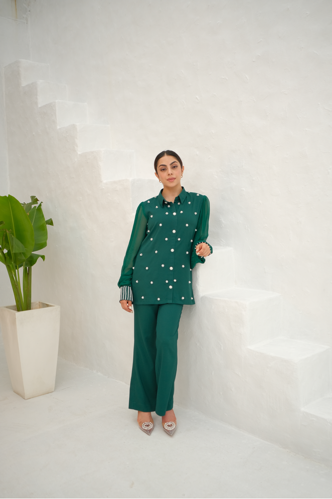 Emerald green pearl shirt top